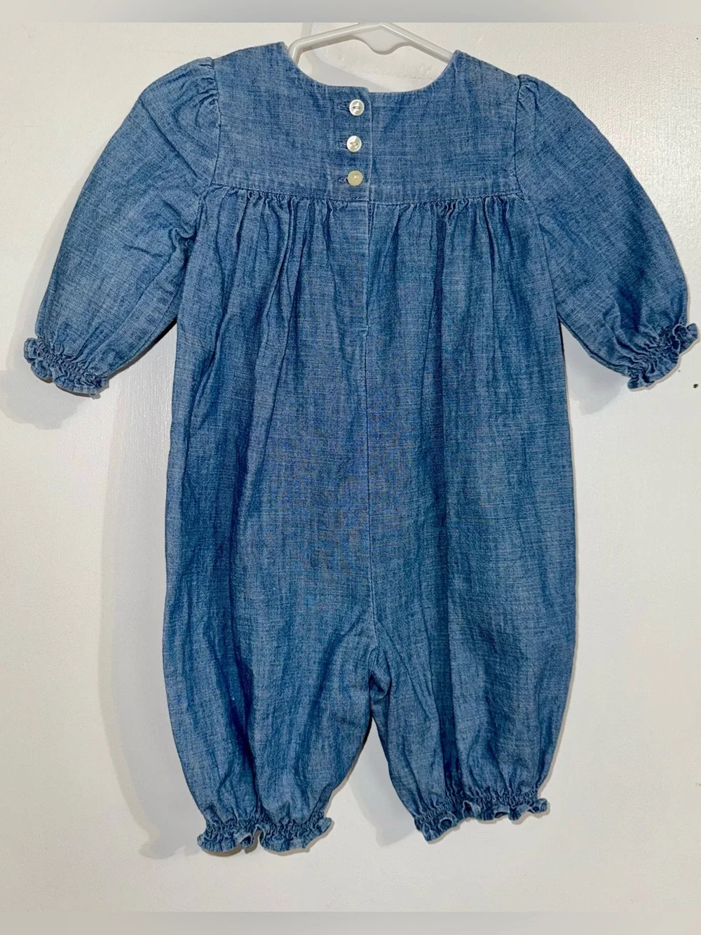 Ralph Lauren Romper Baby Girls 3 Months Blue Smocked Chambray Denim